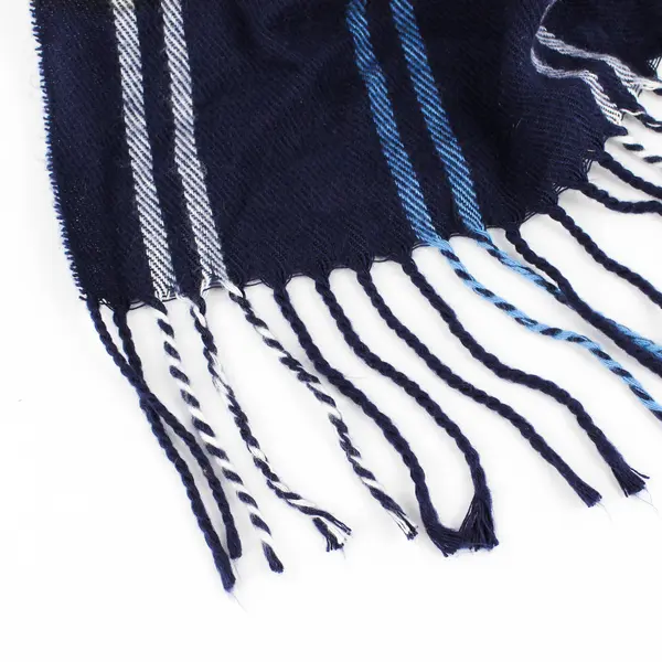 Blue Plaid Fringed Scarf 11" x 65" Autumn Winter Accessory