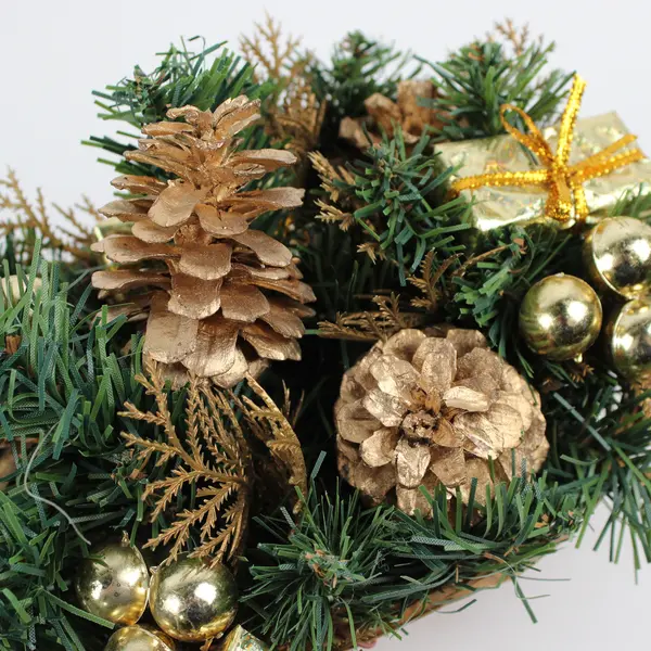 Wicker Sleigh w/Christmas Greenery, Acorns, Bells, etc. Table Decoration 9" Tall