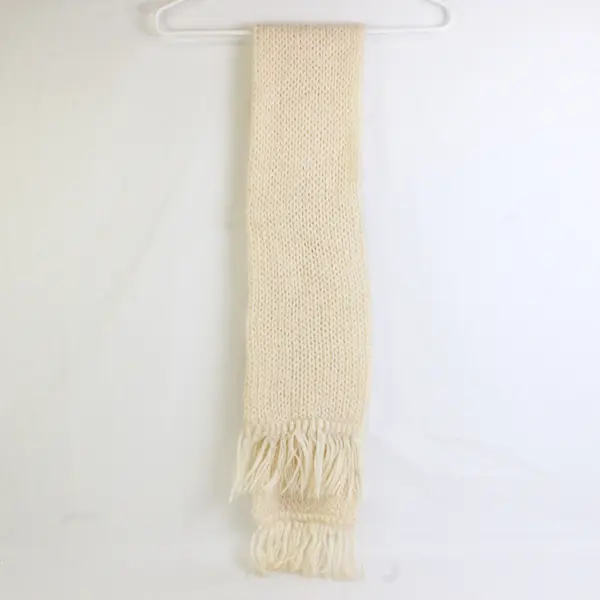 Notice Cream Off-White Fringed Acrylic Knit Scarf 6" x 54"