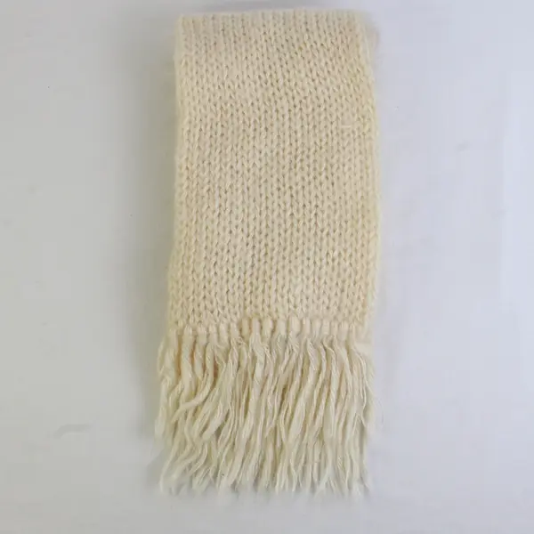 Notice Cream Off-White Fringed Acrylic Knit Scarf 6" x 54"
