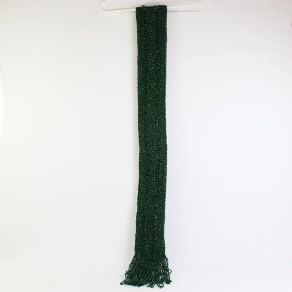 Skinny Forest Green and Gold Metallic Fringed Knit Scarf 5" x 90"
