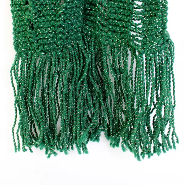 Skinny Forest Green and Gold Metallic Fringed Knit Scarf 5" x 90"