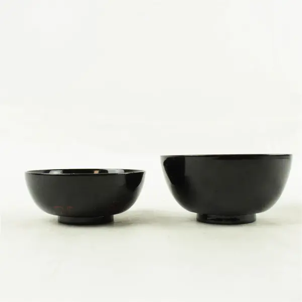 Lot of 2 Japanese Black Lacquerware Serving Bowls - Vintage
