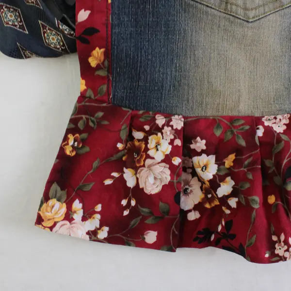 Women's Handmade Medium Wash Denim Ruffle Hem Apron One Size