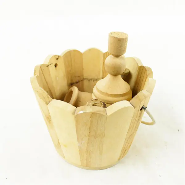 Wooden Bucket & Craft Accessories 5.5in Small DIY Floral Display