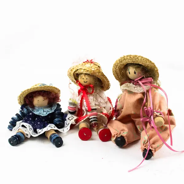 Lot of 3 Handmade 6in Cloth and Button Dolls for Collectors Craft Display