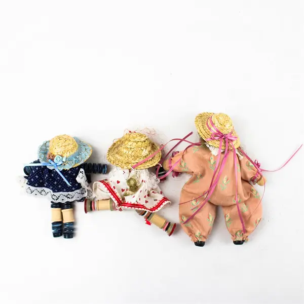 Lot of 3 Handmade 6in Cloth and Button Dolls for Collectors Craft Display