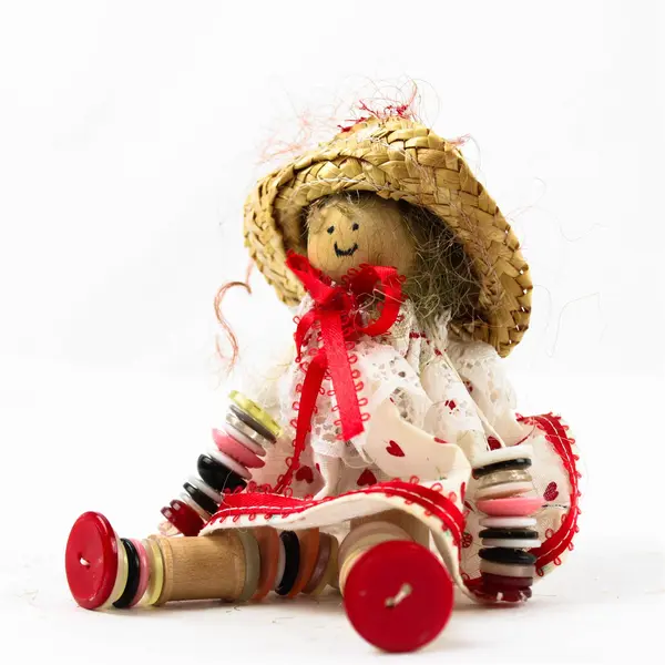 Lot of 3 Handmade 6in Cloth and Button Dolls for Collectors Craft Display