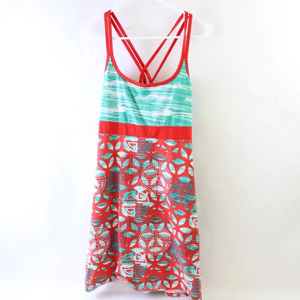 Soybu Teal and Coral Red Asian-Inspired Mini Dress Women's Size Large