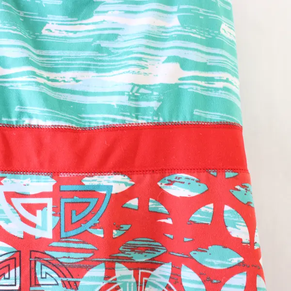 Soybu Teal and Coral Red Asian-Inspired Mini Dress Women's Size Large