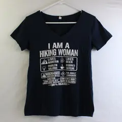 Next Level Navy Blue Funny Hiking-Themed V-Neck T-Shirt Women's Large