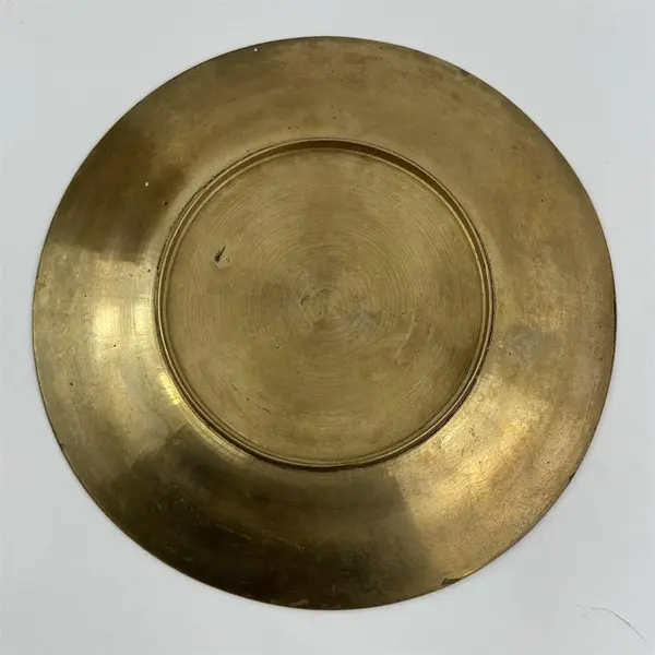 Vtg 9" Solid Brass Plate Engraved Sailboats On A Lake With Mountains Scene 9in