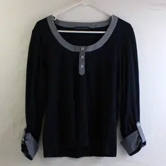 Tommy Hilfiger Navy Blue Roll-Tab Sleeve Top Women's Large