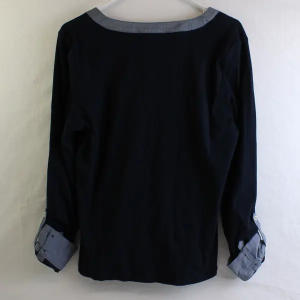 Tommy Hilfiger Navy Blue Roll-Tab Sleeve Top Women's Large