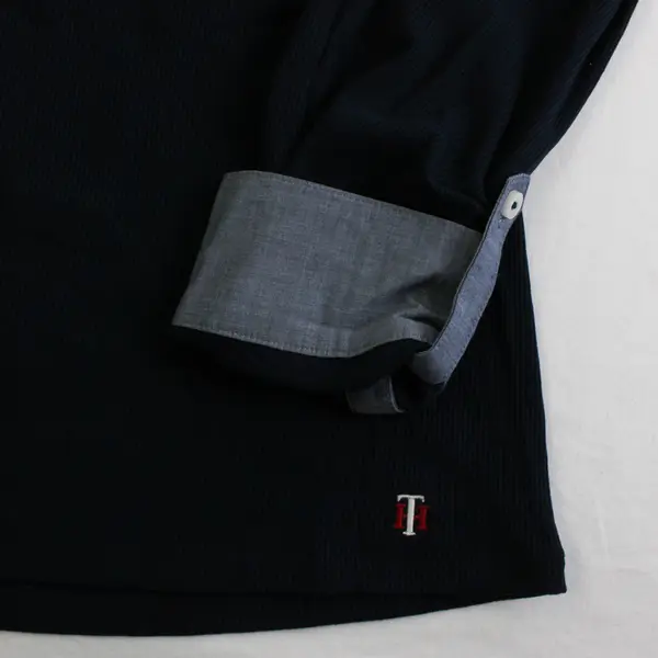 Tommy Hilfiger Navy Blue Roll-Tab Sleeve Top Women's Large