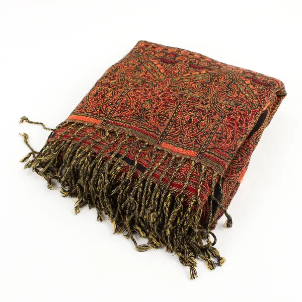 Orange Boho Paisley Pattern Fringed Scarf Shawl 27" x 74"