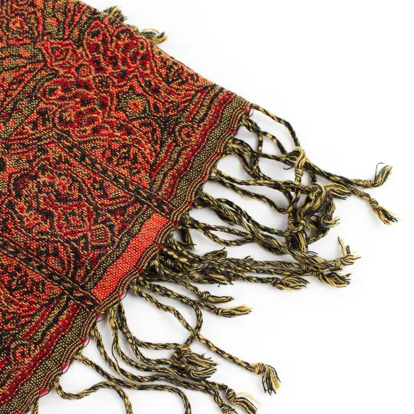 Orange Boho Paisley Pattern Fringed Scarf Shawl 27" x 74"