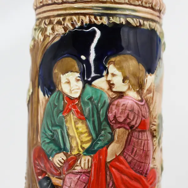 Vtg Ceramic German  Stein Translated Reads A Joyful Heart Heals All Pain 7"