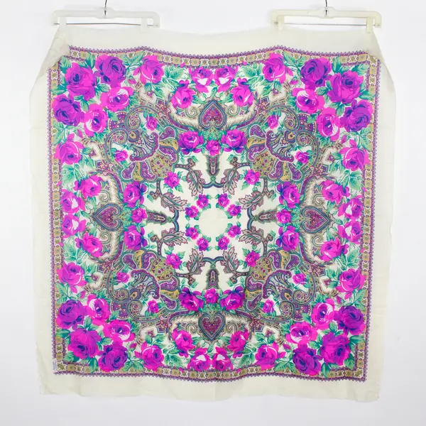 VTG Vivid Multicolor Floral Paisley Pattern Acrylic Scarf 48" x 48" RN 60108