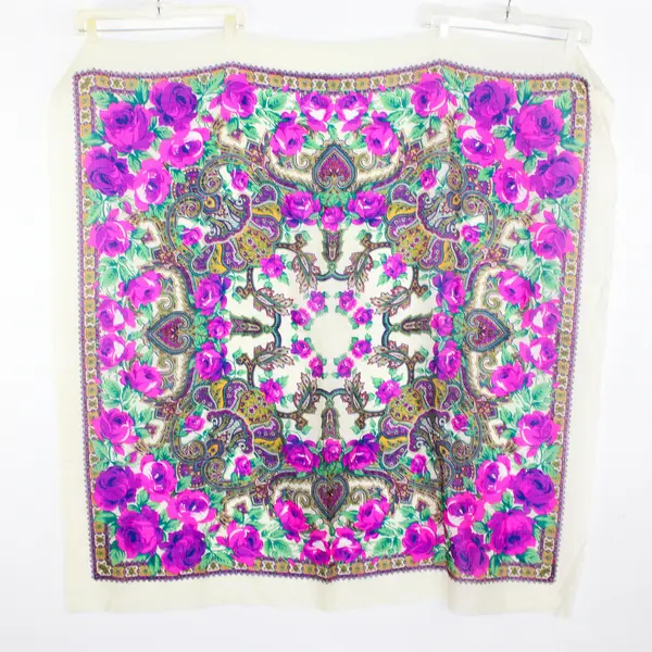 VTG Vivid Multicolor Floral Paisley Pattern Acrylic Scarf 48" x 48" RN 60108