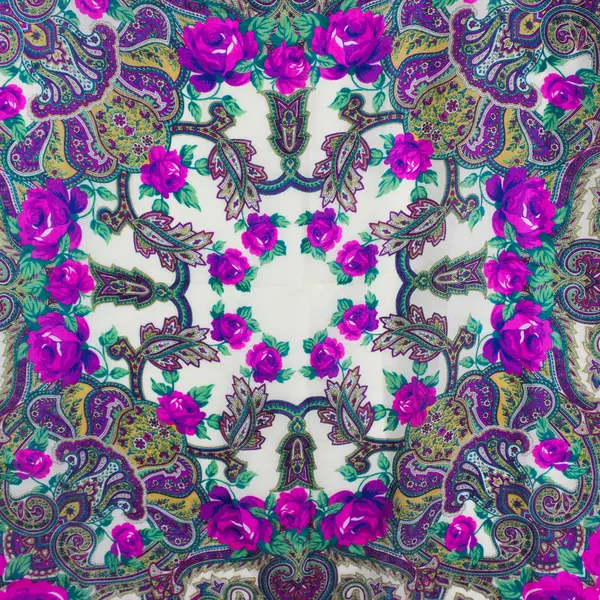 VTG Vivid Multicolor Floral Paisley Pattern Acrylic Scarf 48" x 48" RN 60108