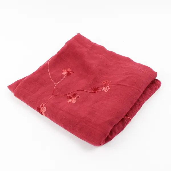 Floral Embroidered Sheer Red Rectangle Scarf Shawl 36" x 70"