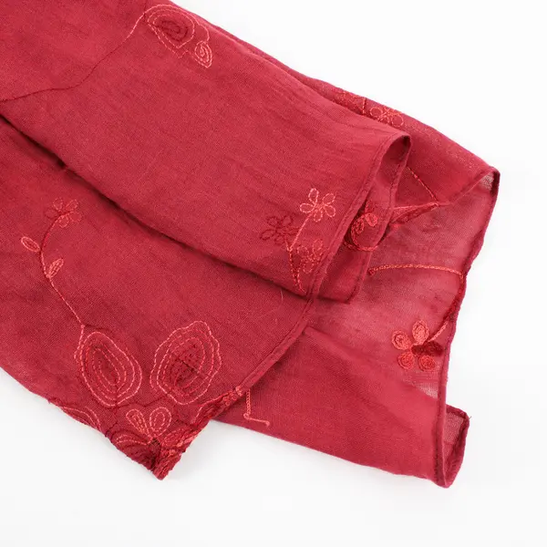 Floral Embroidered Sheer Red Rectangle Scarf Shawl 36" x 70"