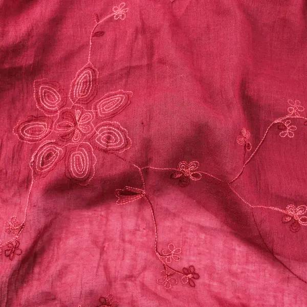 Floral Embroidered Sheer Red Rectangle Scarf Shawl 36" x 70"