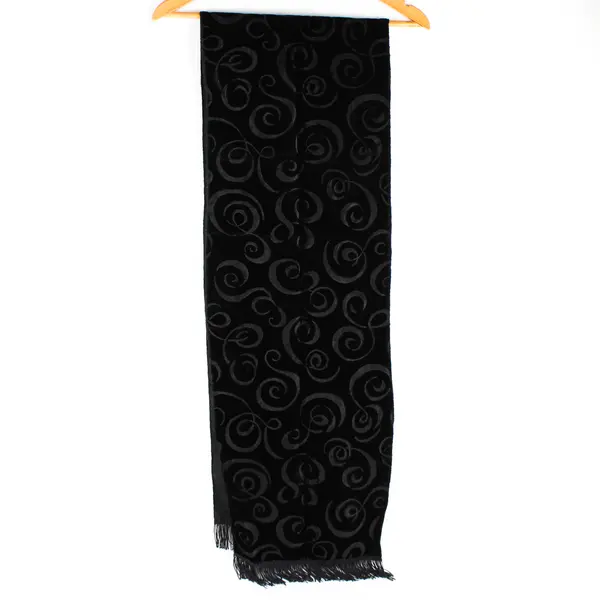 Women's Swirl Pattern Black Velvet Fringed Scarf 10.5" x 68"