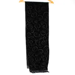 Women's Swirl Pattern Black Velvet Fringed Scarf 10.5" x 68"