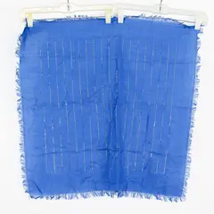 NOS Vintage I. Shalom & Co. Blue and Metallic Gold Fringed Scarf 26" x 26"