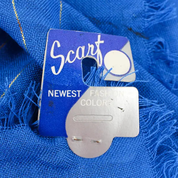 NOS Vintage I. Shalom & Co. Blue and Metallic Gold Fringed Scarf 26" x 26"