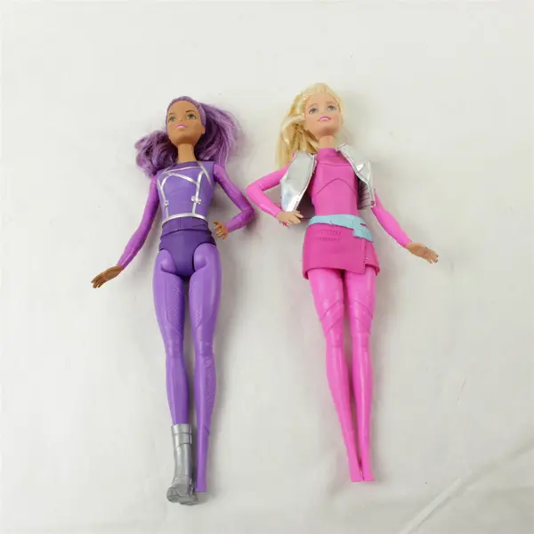 Lot of 2 Mattel Barbie Dolls Pink & Purple 11in Used Missing Shoes