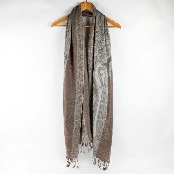 Isa & Stef Brown and Gray Fringed Boho Autumn Scarf Shawl 23" x 80"