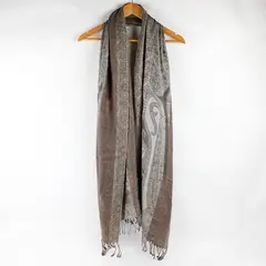 Isa & Stef Brown and Gray Fringed Boho Autumn Scarf Shawl 23" x 80"