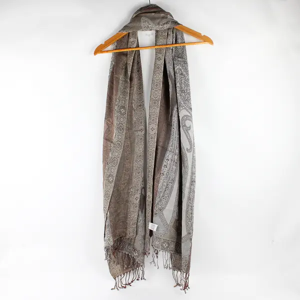 Isa & Stef Brown and Gray Fringed Boho Autumn Scarf Shawl 23" x 80"