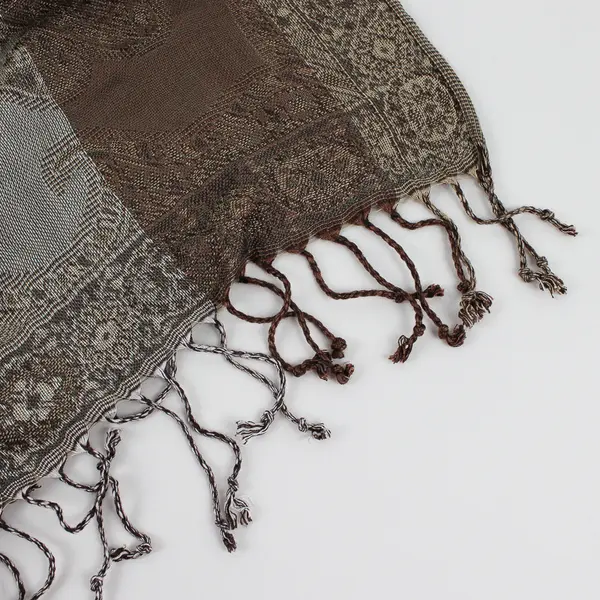 Isa & Stef Brown and Gray Fringed Boho Autumn Scarf Shawl 23" x 80"