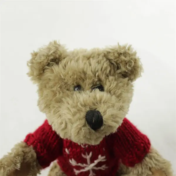 Brown Teddy Bear Red Snowflake Sweater Plush Adjustable Poseable Legs