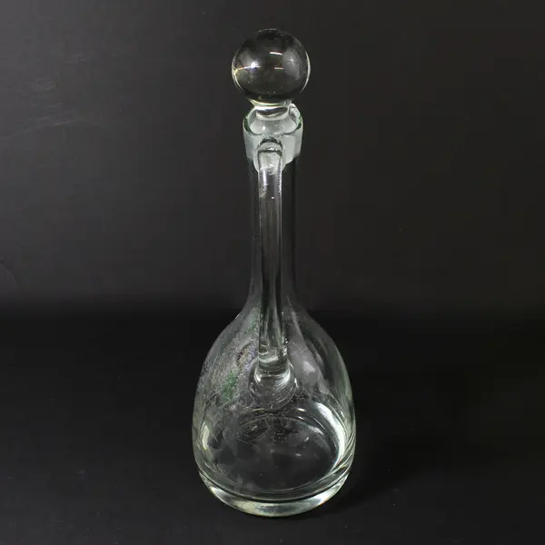 Etched Glass Wine Decanter With Glass Stopper And Handle Flower Leaves 15” Tall