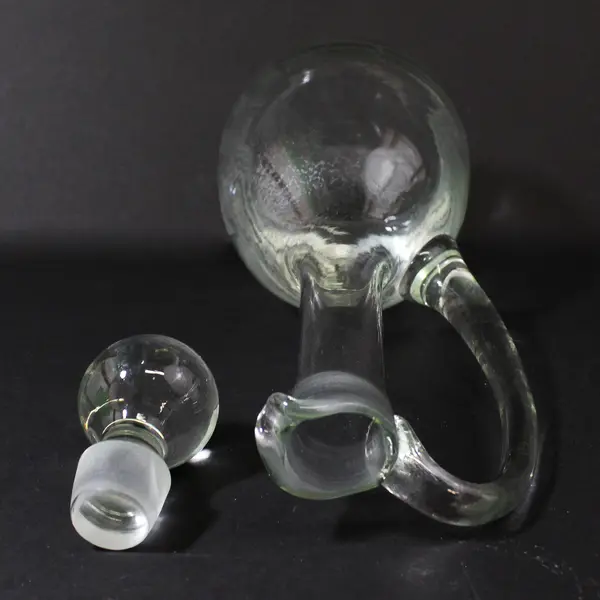 Etched Glass Wine Decanter With Glass Stopper And Handle Flower Leaves 15” Tall