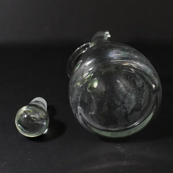 Etched Glass Wine Decanter With Glass Stopper And Handle Flower Leaves 15” Tall