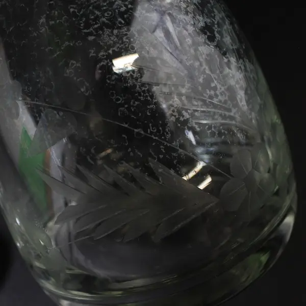 Etched Glass Wine Decanter With Glass Stopper And Handle Flower Leaves 15” Tall