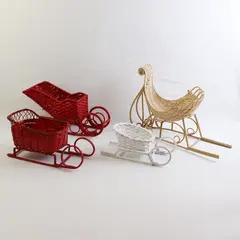 Lot of 4 Vintage Classic Christmas Decor Wicker Sleighs Red, White and Natural