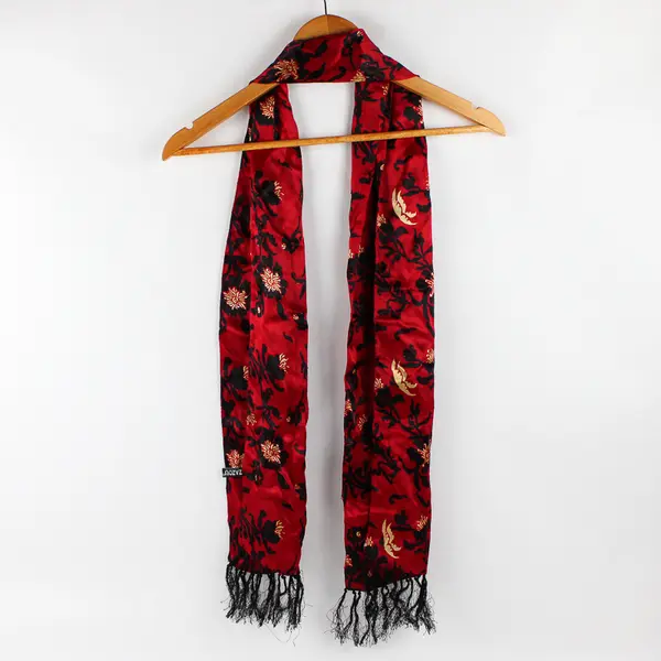 Zazou Red Black and Yellow Floral Pattern Fringed Rectangle Scarf 9.5" x 60"