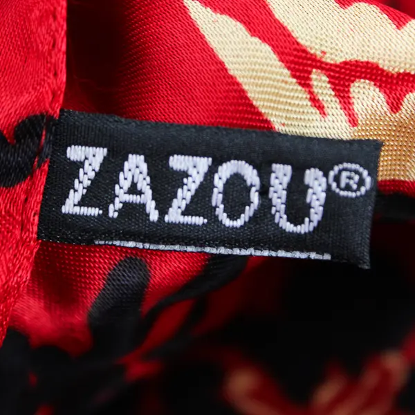 Zazou Red Black and Yellow Floral Pattern Fringed Rectangle Scarf 9.5" x 60"