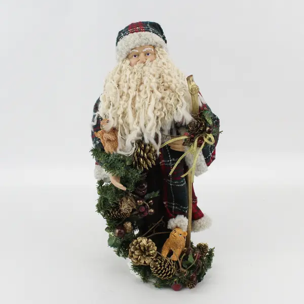 VTG Old World Woodland  Santa Figurine With Animals And Greenery 17”