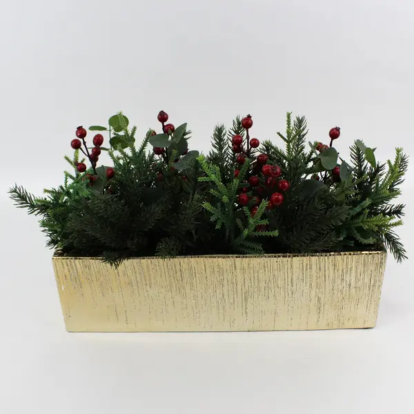 18" Christmas Centerpiece Arrangement Artificial Berries Pine Cones Greenery 