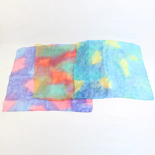 Lot of 3 Multicolor Tie Dye Sheer Silk Square Scarves 17.5" x 17.5"