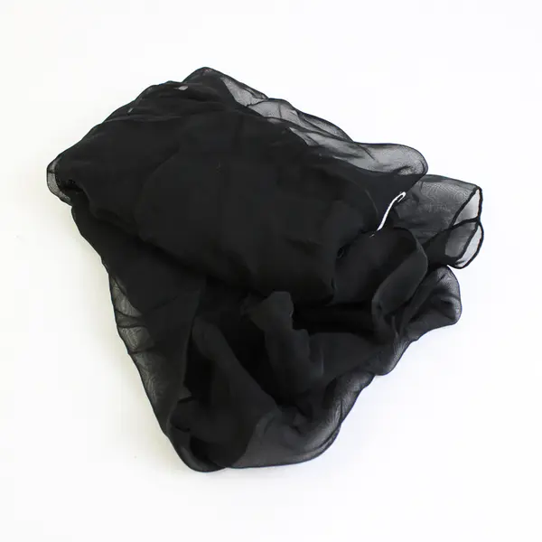 Floral Embroidered Letter G Monogram Sheer Black Rectangle Scarf  17" x 66"