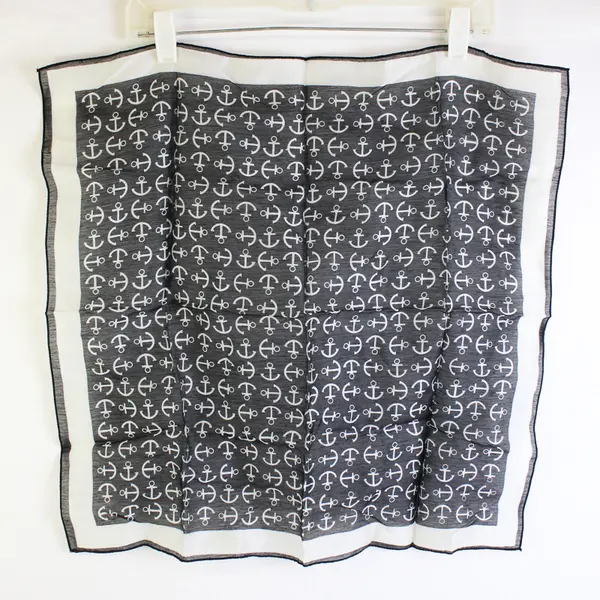 Vintage PA Paris Black and White Nautical Anchor Pattern Square Scarf 21" x 21"